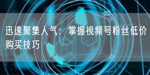 迅速聚集人气：掌握视频号粉丝低价购买技巧